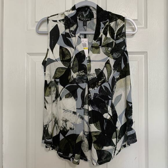 NWT Cable and gauge black and white botanical print sleeveless top - Picture 2 of 7